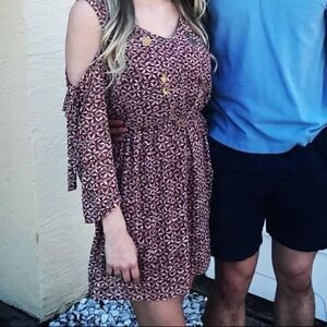 Red Floral Off the Shoulders Dress Size: M